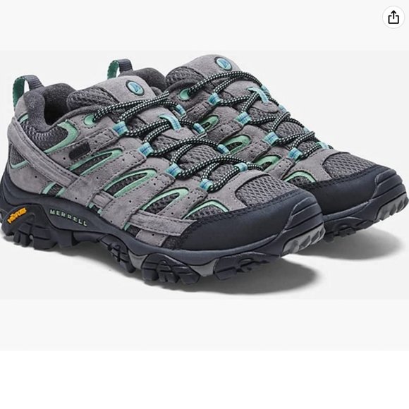 Merrell Shoes - Merrell Gray & Green Women's MOAB 2 WTPF Hiking Shoe Boot Size 7.5